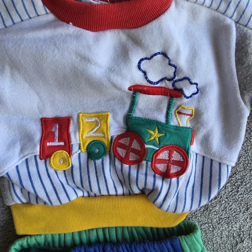 Small Steps 2 Piece Color Block Sweat Suit 6-9 Mos Train‎ Vintage 90s